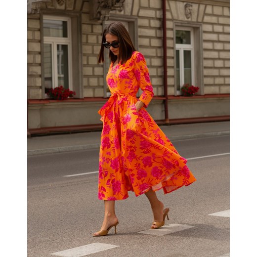 FORSETI Sukienka Jessi z rękawem Pomarańczowa S09054 S09054, Rozmiar: M ze sklepu forseti.net.pl w kategorii Sukienki - zdjęcie 186336492