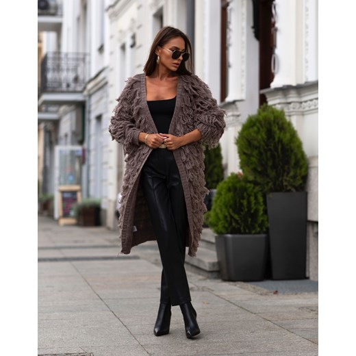 FORSETI Długi Kardigan Z Frędzlami Ciemny Beż  , Rozmiar: Uniwersalny ze sklepu forseti.net.pl w kategorii Swetry damskie - zdjęcie 186336591
