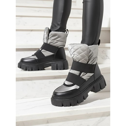 Royalfashion Buty a'la śniegowce damskie na płaskiej podeszwie w kolorze czarno- szarym Ferory ze sklepu royalfashion.pl w kategorii Śniegowce damskie - zdjęcie 186337191