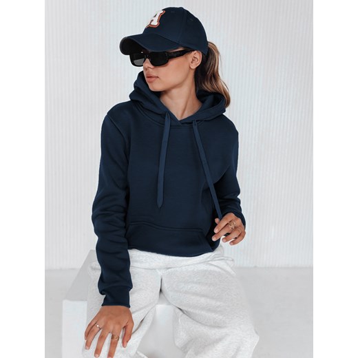 Bluza damska BASIC z kapturem granatowa BY0561 ze sklepu DSTREET.PL w kategorii Bluzy damskie - zdjęcie 186337860