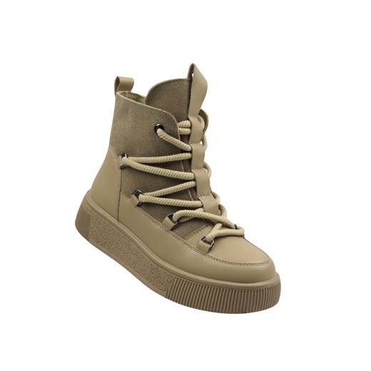 Skórzane botki damskie beżowe Cambell 25-52330 ze sklepu ulubioneobuwie w kategorii Botki - zdjęcie 186337991