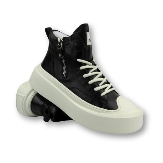 Skórzane sneakersy męskie za kostkę - JOHN DOUBARE 6119, czarne ze sklepu ulubioneobuwie w kategorii Buty sportowe męskie - zdjęcie 186338033