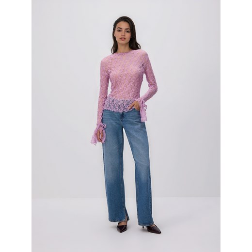 Reserved - Koronkowa bluzka z wiązaniami - fioletowy Reserved L Reserved