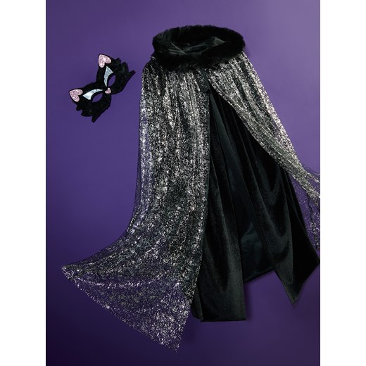 Reserved - Błyszcząca peleryna z maską kotka - czarny ze sklepu Reserved w kategorii Dla dziecka - zdjęcie 186339814