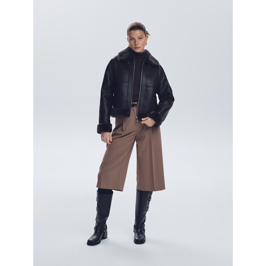 Reserved - Kurtka z kożuchem - ciemnobrązowy Reserved XS Reserved