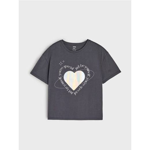 Sinsay - Bawełniana koszulka z połyskującymi elementami - szary - id: 584FV-86X - marki Sinsay - 186344223 Sinsay - Bawełniana koszulka z połyskującymi elementami - szary ze sklepu Sinsay w kategorii Bluzki dziewczęce - zdjęcie 186344223