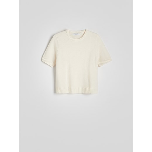 Reserved - Wełniany sweter z krótkim rękawem - kremowy ze sklepu Reserved w kategorii Swetry damskie - zdjęcie 186349043