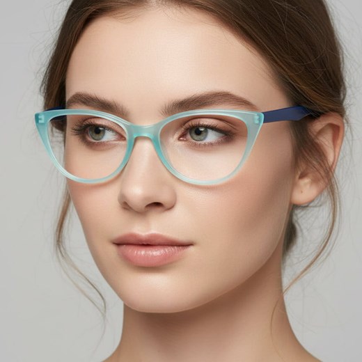 Okulary oprawki optyczne zerówki korekcyjne kocie oczy Sunoptic CP113B błękitno-niebieskie ze sklepu Stylion w kategorii Okulary korekcyjne damskie - zdjęcie 186349711