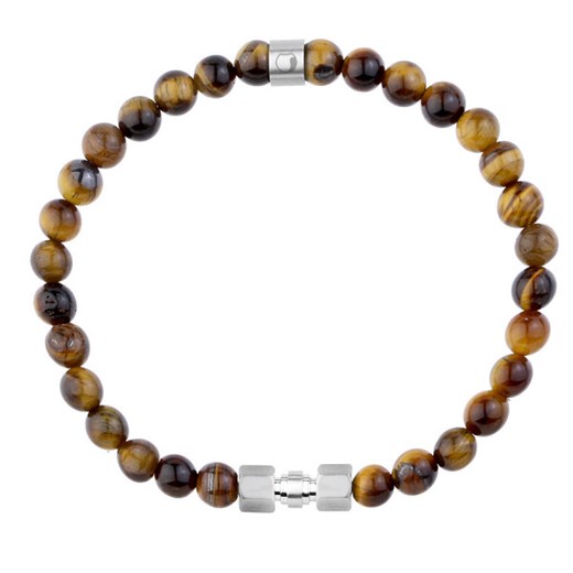 Bransoletka męska brązowe tygrysie oko i srebrna sztanga na gumce ze sklepu manoki.pl w kategorii Bransoletki - zdjęcie 186349860