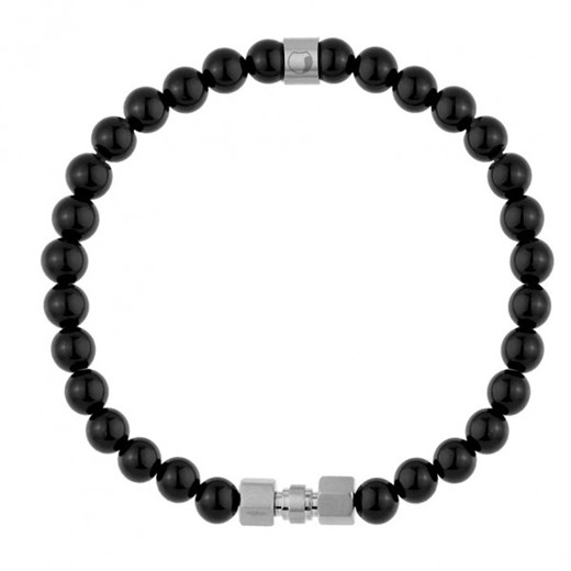 Bransoletka męska z czarnego onyksu srebrna sztanga na gumce ze sklepu manoki.pl w kategorii Bransoletki - zdjęcie 186349863