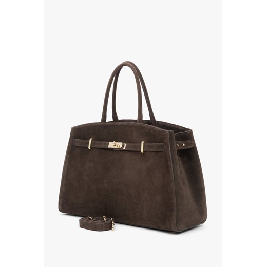 Estro: Elegancka ciemnobrązowa torebka typu tote z włoskiego weluru naturalnego Estro One Size Estro