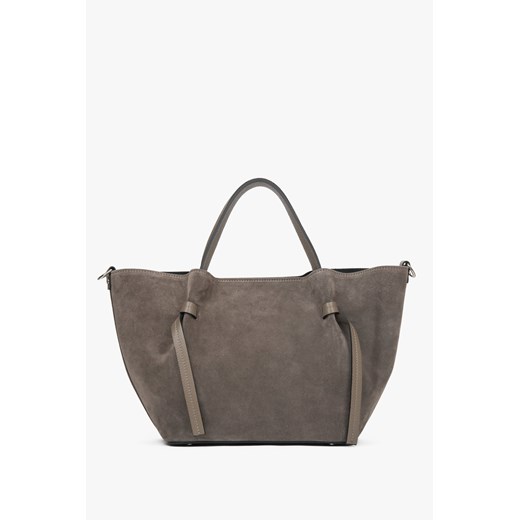 Estro: Ciemnobeżowa torebka damska typu łódka z włoskiego weluru naturalnego Premium ze sklepu Estro w kategorii Torby Shopper bag - zdjęcie 186349924