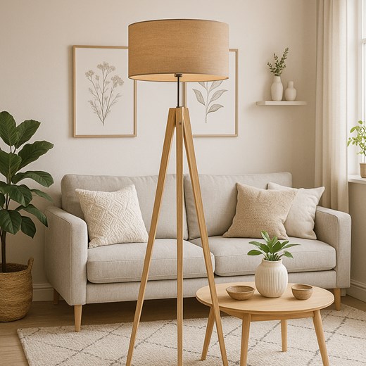 Drewniana lampa podłogowa na 3 nogach HAITI ECO w stylu skandynawskim - id: 5932 - marki Ciekot Partners Sp. Z O. O. - 186350101 Drewniana lampa podłogowa na 3 nogach HAITI ECO w stylu skandynawskim ze sklepu Lysne w kategorii Lampy podłogowe - zdjęcie 186350101