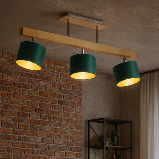 Drewniany 3 punktowy plafon sufitowy do salonu HOLLYWOOD GOLD z regulowanymi kloszami ze sklepu Lysne w kategorii Lampy wiszące - zdjęcie 186350202