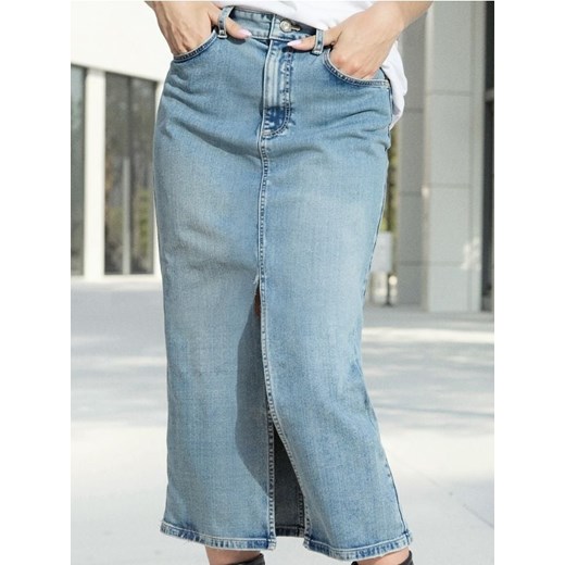 Sinsay - Jeansowa spódnica midi z rozcięciem - turkusowy ze sklepu Sinsay w kategorii Spódnice - zdjęcie 186350333