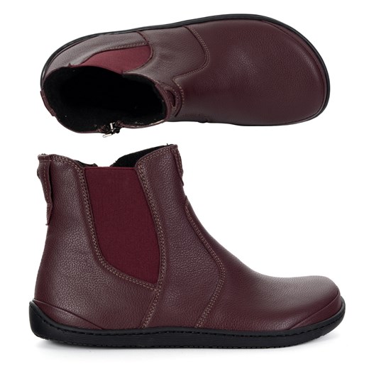 Damskie buty barefoot sztyblety z zamkiem ocieplane 1263 bordowe ze sklepu butyolivier w kategorii Półbuty damskie - zdjęcie 186350433