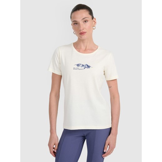 Damski t-shirt z nadrukiem 4F 4FWAW25TTSHF2713 - biały ze sklepu Sportstylestory.com w kategorii Bluzki damskie - zdjęcie 186350683