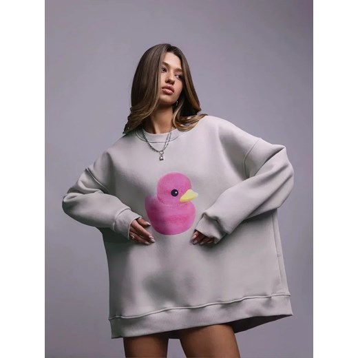 Bluza oversize z nadrukiem - Szary S ze sklepu Intimica.pl w kategorii Bluzy damskie - zdjęcie 186352462