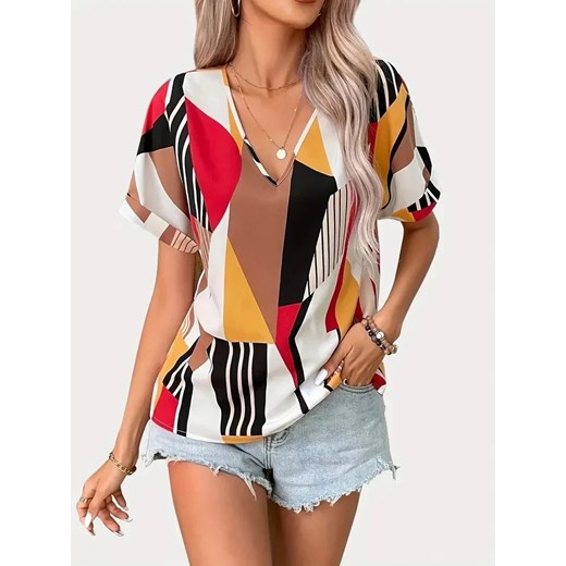 Bluzka damska w geometryczne wzory - Wielokolorowy S ze sklepu Intimica.pl w kategorii Bluzki damskie - zdjęcie 186352570