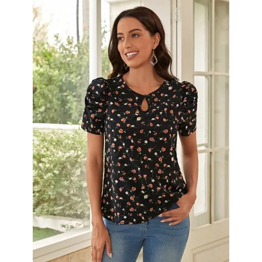 Bluzka damska z bufiastymi rękawkami - Czarny S ze sklepu Intimica.pl w kategorii Bluzki damskie - zdjęcie 186352642