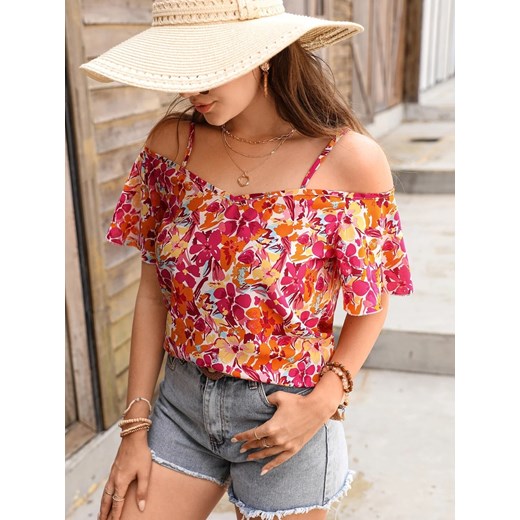 Bluzka w kwiaty z odkrytymi ramionami - Wielokolorowy S ze sklepu Intimica.pl w kategorii Bluzki damskie - zdjęcie 186352734