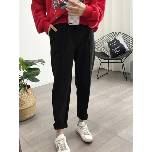 Chinosy damskie z grubego materiału - Czarny S ze sklepu Intimica.pl w kategorii Spodnie damskie - zdjęcie 186353290