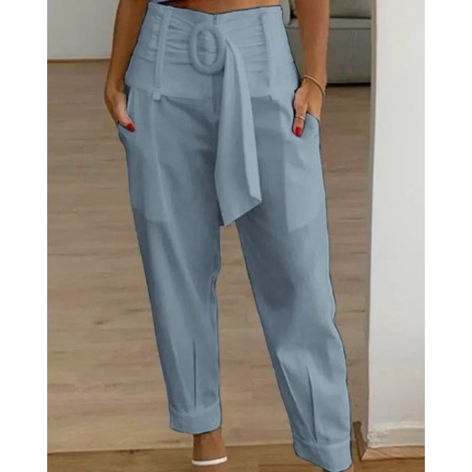 Chinosy damskie z paskiem - Niebieski S ze sklepu Intimica.pl w kategorii Spodnie damskie - zdjęcie 186353301
