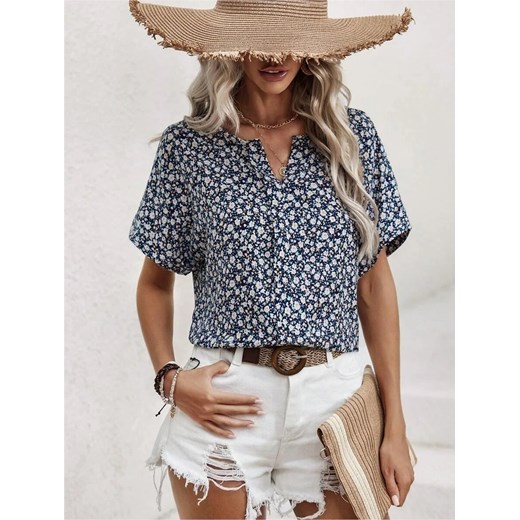 Damska bluzka drobne kwiaty - Granatowy S ze sklepu Intimica.pl w kategorii Bluzki damskie - zdjęcie 186353603