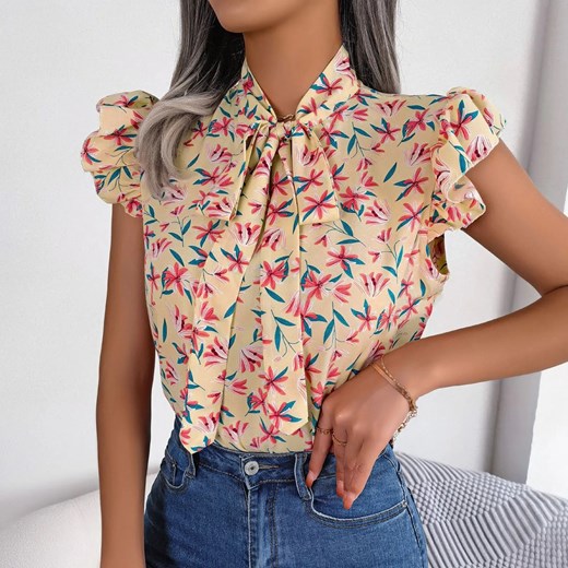 Damska bluzka z wiązaną kokardą - Beżowy S ze sklepu Intimica.pl w kategorii Bluzki damskie - zdjęcie 186353850