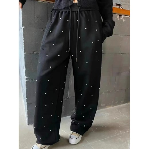 Damskie dresy z kryształkami - Czarny S ze sklepu Intimica.pl w kategorii Spodnie damskie - zdjęcie 186354594