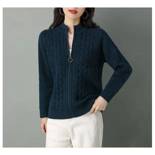 Dzianinowy rozpinany sweter - Granatowy S ze sklepu Intimica.pl w kategorii Swetry damskie - zdjęcie 186356350