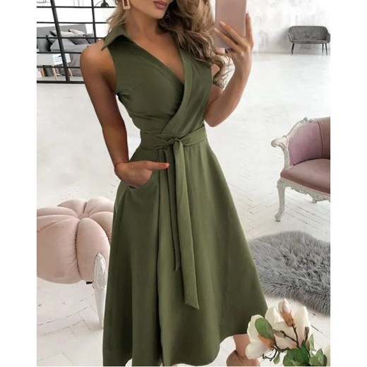 Elegancka sukienka midi bez rękawów - Zielony S ze sklepu Intimica.pl w kategorii Sukienki - zdjęcie 186356554