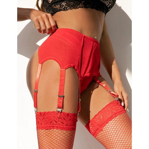 Gładki pas do pończoch z wysokim stanem - Czerwony XS-S ze sklepu Intimica.pl w kategorii Pończochy - zdjęcie 186357041