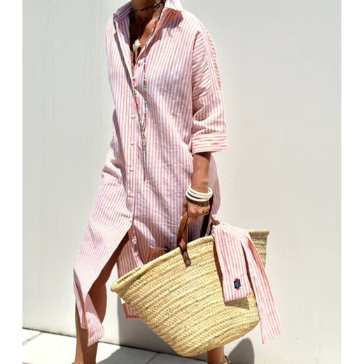 Koszulowa sukienka midi z rozcięciami - Różowy M ze sklepu Intimica.pl w kategorii Sukienki - zdjęcie 186361770