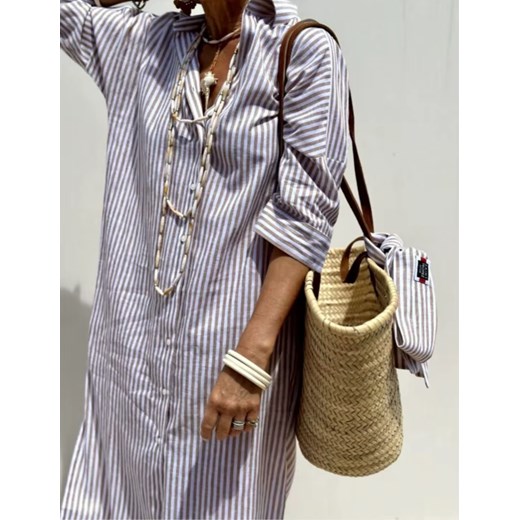 Koszulowa sukienka midi z rozcięciami - Beżowy S ze sklepu Intimica.pl w kategorii Sukienki - zdjęcie 186361774