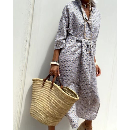 Koszulowa sukienka midi z rozcięciami - Szary S ze sklepu Intimica.pl w kategorii Sukienki - zdjęcie 186361792