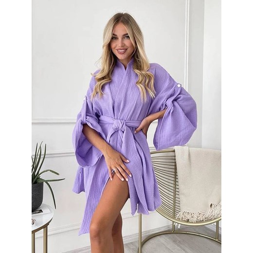 Muślinowy szlafrok damski - Fioletowy S ze sklepu Intimica.pl w kategorii Szlafroki damskie - zdjęcie 186363583