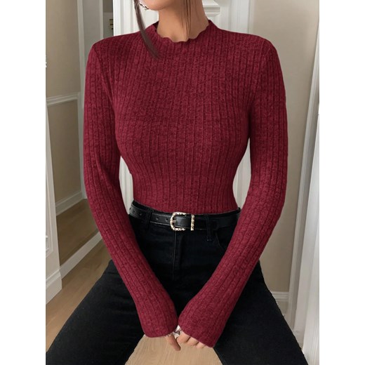 Prążkowany golf damski z długim rękawem - Bordowy XS ze sklepu Intimica.pl w kategorii Bluzki damskie - zdjęcie 186364822