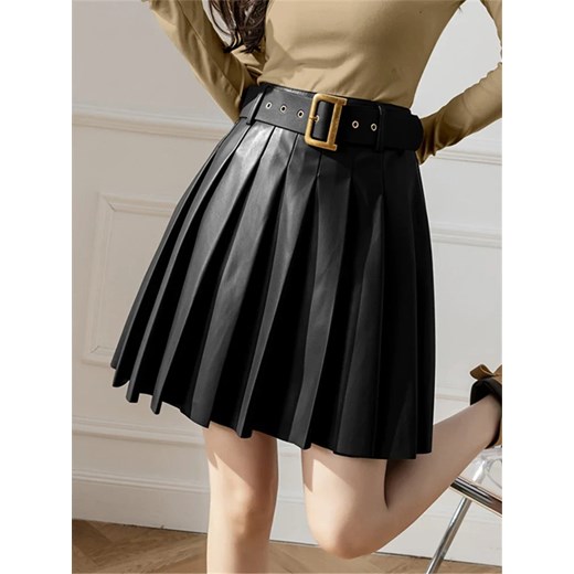 Spódnica skórzana z pasem - Czarny S ze sklepu Intimica.pl w kategorii Spódnice - zdjęcie 186367854