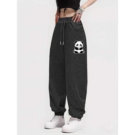 Spodnie dresowe damskie z nadrukiem pandy - Ciemnoszary XS ze sklepu Intimica.pl w kategorii Spodnie damskie - zdjęcie 186367973