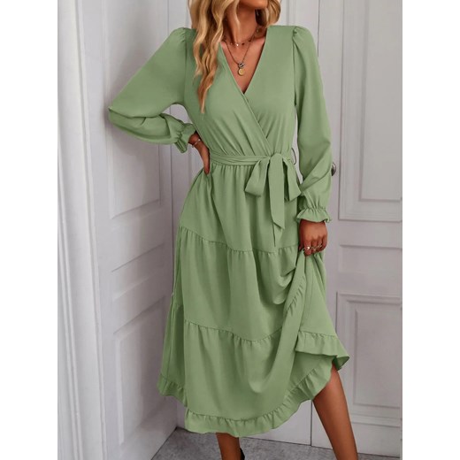 Sukienka midi wiązana w pasie - Zielony S ze sklepu Intimica.pl w kategorii Sukienki - zdjęcie 186369050
