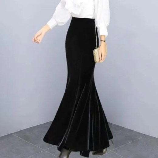 Welurowa ołówkowa spódnica maxi - Czarny M ze sklepu Intimica.pl w kategorii Spódnice - zdjęcie 186370521