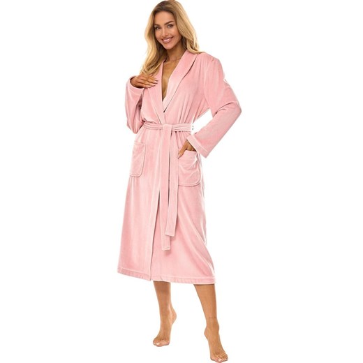 Długi szlafrok damski róż pudrowy 2510 Aura, Kolor róż pudrowy, Rozmiar M, L&amp;L ze sklepu Primodo w kategorii Szlafroki damskie - zdjęcie 186376224