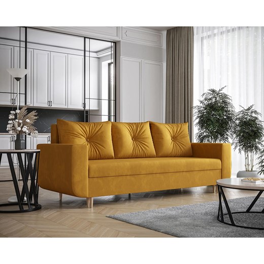 Musztardowa rozkładana sofa welurowa R7-R66 Elior Edinos.pl