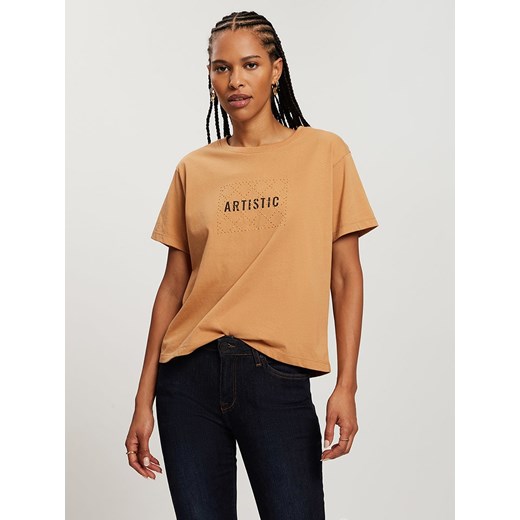 Cross Jeans Koszulka w kolorze jasnobrązowym ze sklepu Limango Polska w kategorii Bluzki damskie - zdjęcie 186378341