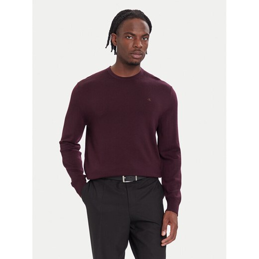 Calvin Klein Sweter LV04LB305G Bordowy Regular Fit ze sklepu MODIVO w kategorii Swetry męskie - zdjęcie 186378994