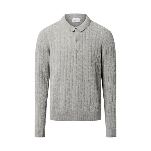 Lindbergh Męski sweter z dzianiny z zawartością wełny jagnięcej Mężczyźni Wełna jagnięca jasny szary marmurkowy ze sklepu vangraaf w kategorii Swetry męskie - zdjęcie 186379934