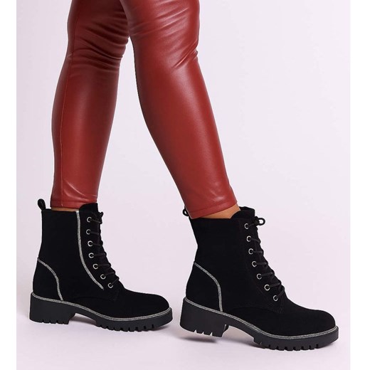 Czarne botki trapery z cyrkoniami /F9-3 18183 T432/ ze sklepu Pantofelek24.pl w kategorii Workery damskie - zdjęcie 186383512