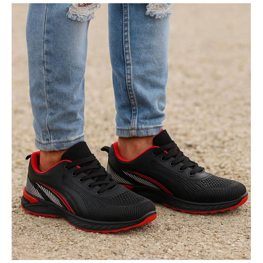 Sznurowane męskie czarno czerwone buty sportowe /F6-3 18094 T286/ ze sklepu Pantofelek24.pl w kategorii Buty sportowe męskie - zdjęcie 186383594