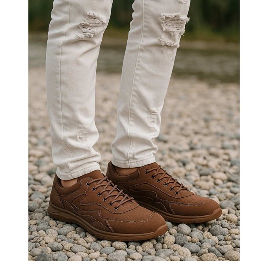 Sznurowane męskie buty sportowe sneakersy Brązowe /B5-1 17246 T483/ ze sklepu Pantofelek24.pl w kategorii Buty sportowe męskie - zdjęcie 186383792
